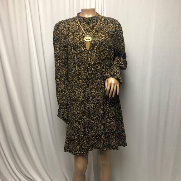 Popsugar Dress Womens Size Large Black Brown Mock Neck Ruffle Hem Mini - Picture 1 of 10